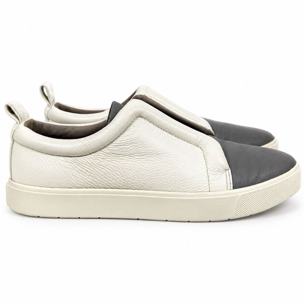 Vince Blair Womens 7 EU 37 White Gray Leather Slip On Sneakers Platform